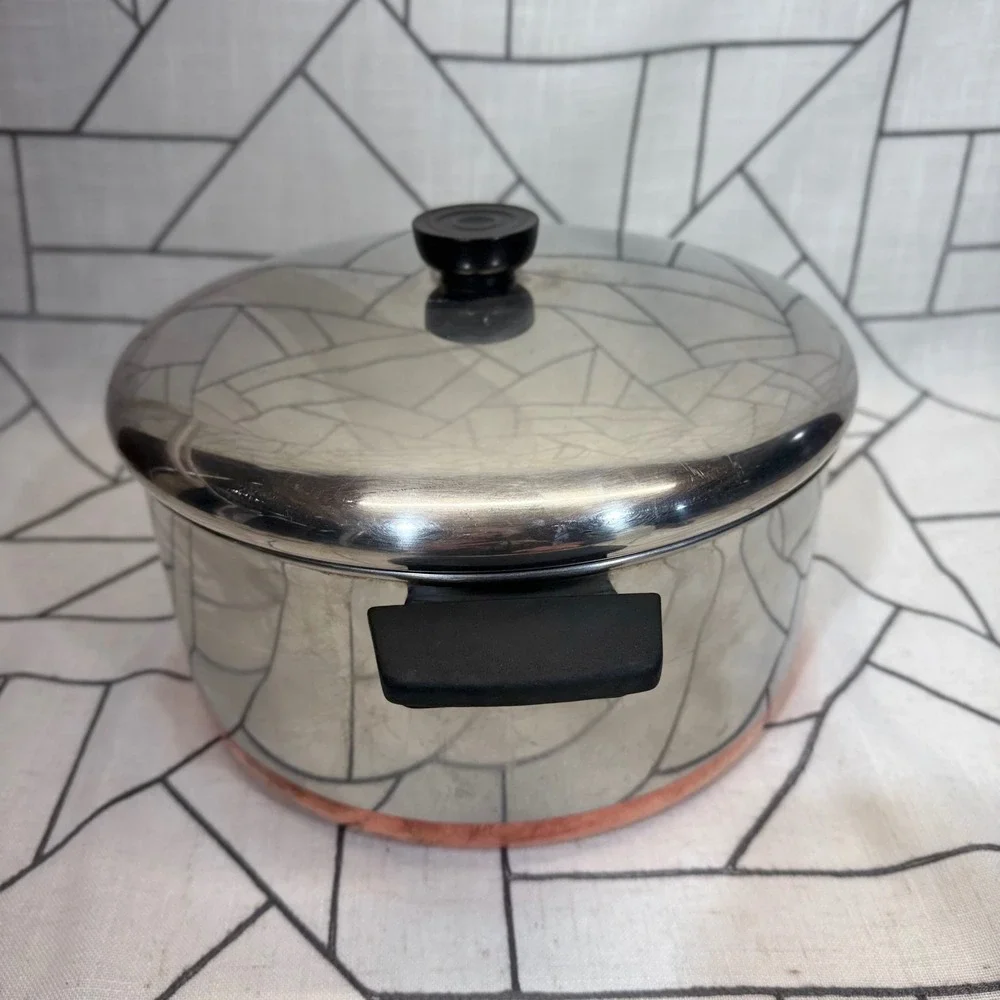 Revere Ware Stock Pot 6 Qt Silver Copper Bottom 1801 Stainless Steel Lid